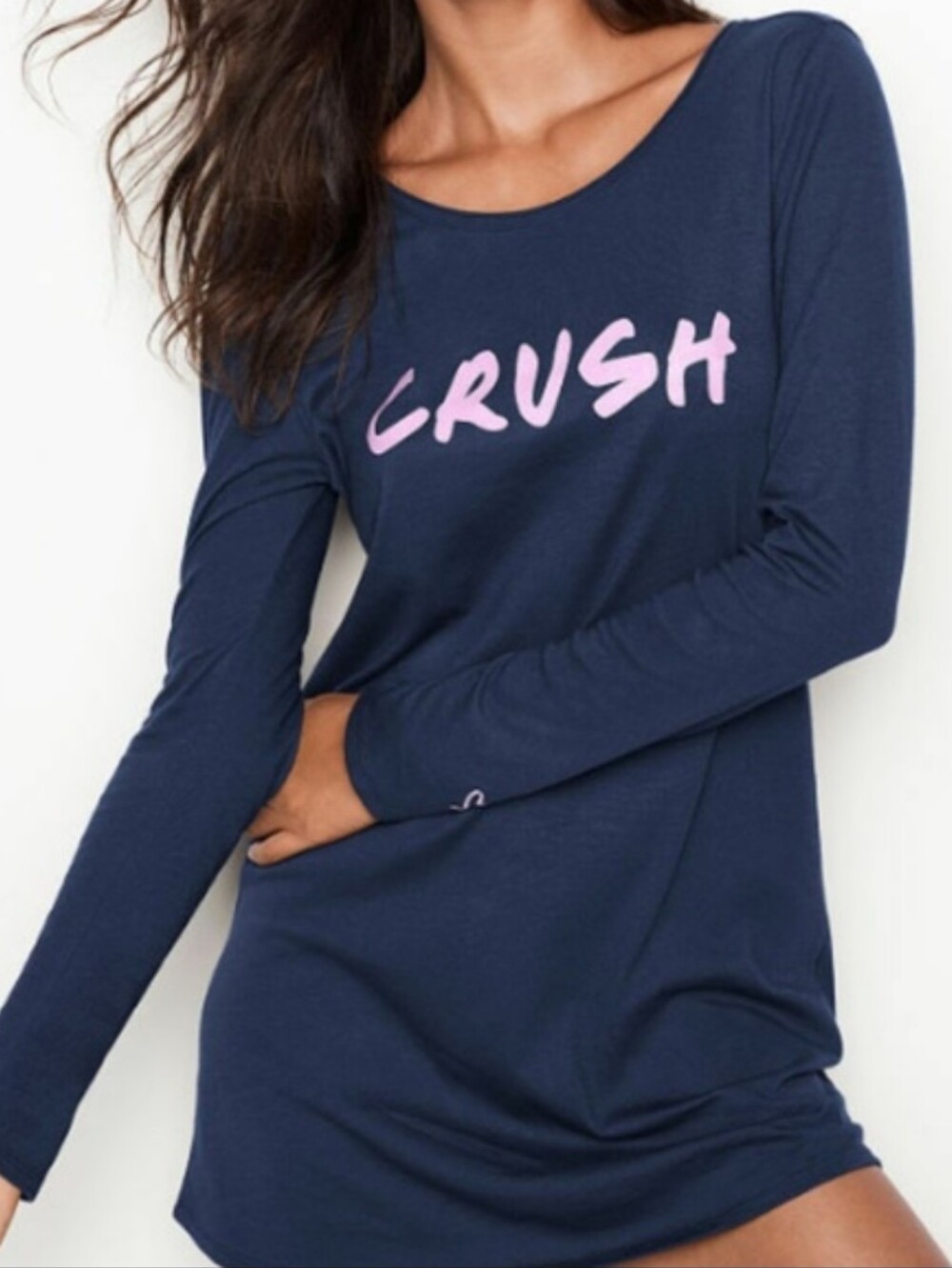 Victorias Secret Crush Navy Long Sleeve Night Sleep Shirt - Women's Large